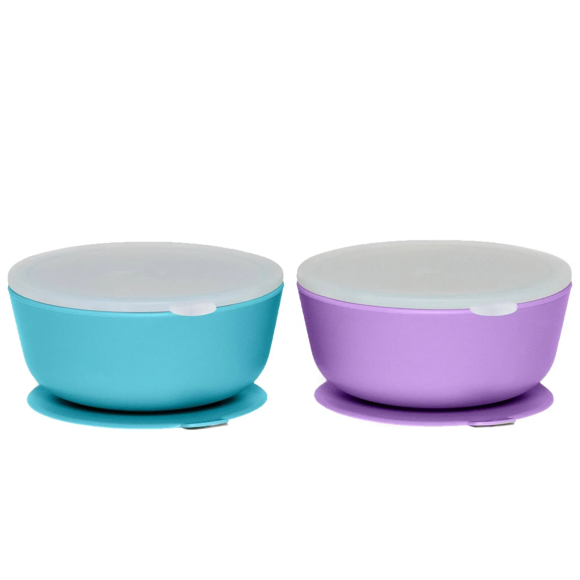 WeeSprout Suction Bowls for Baby & Toddlers (Set of 2) - 100% Silicone w/Plastic Lid - Leak Proof Feeding Supplies