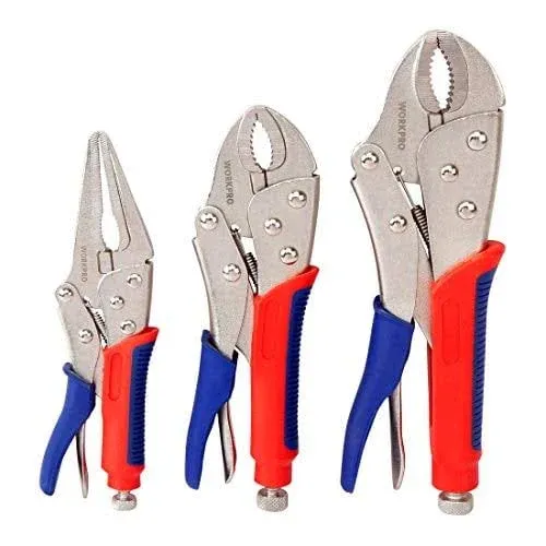 WorkPro 3-Piece Locking Pliers Set 10-Inch Curved Jaw 7-Inch Curved Jaw and 6-1/2 ...