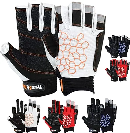 MRX BOXING & FITNESS Sailing Gloves Sticky Palm Gripy Glove Yachting Kayak Dinghy Fishing Short Finger Multi Colors (Black/White/Orange, L)