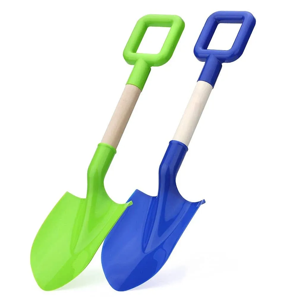 16" Long Kids Beach Spades Sand Shovels Toys Gardening Tools Kit Sandbox Sturdy Scoop Durable Wood Handle ABS Plastic Spade for Garden Sand Snow Backyard Summer Kids Adults 2 Pack- Blue&Green