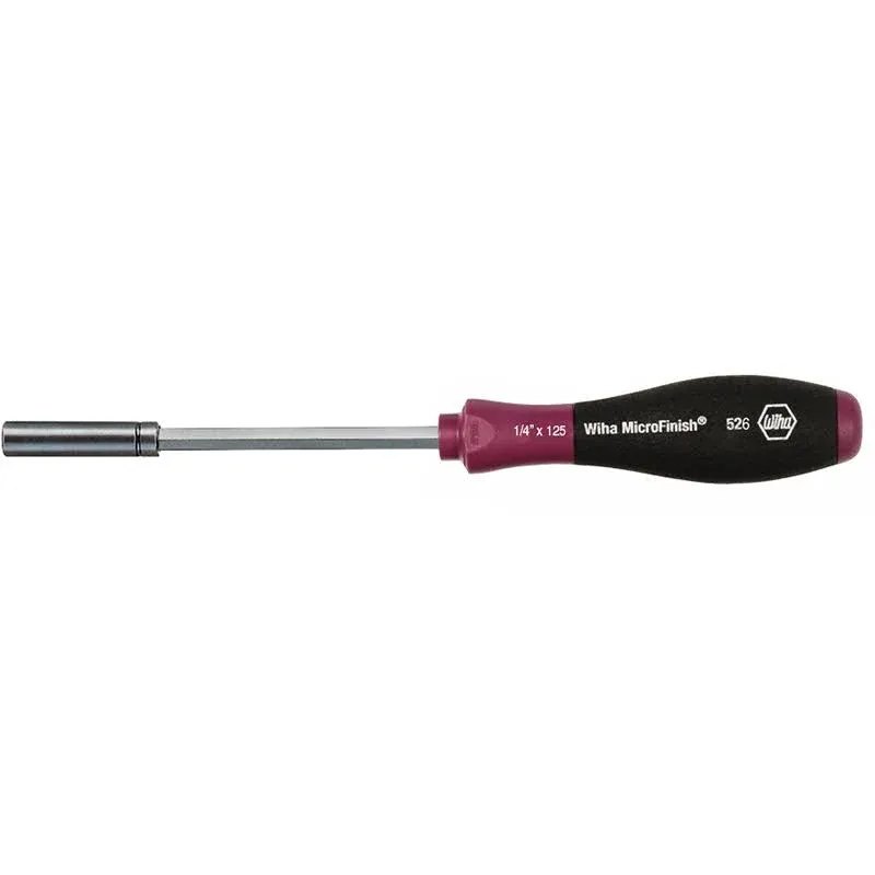 Wiha 52650 Bit Holding Screwdriver with MicroFinish Handle, Magnetic, 1/4" x 125mm