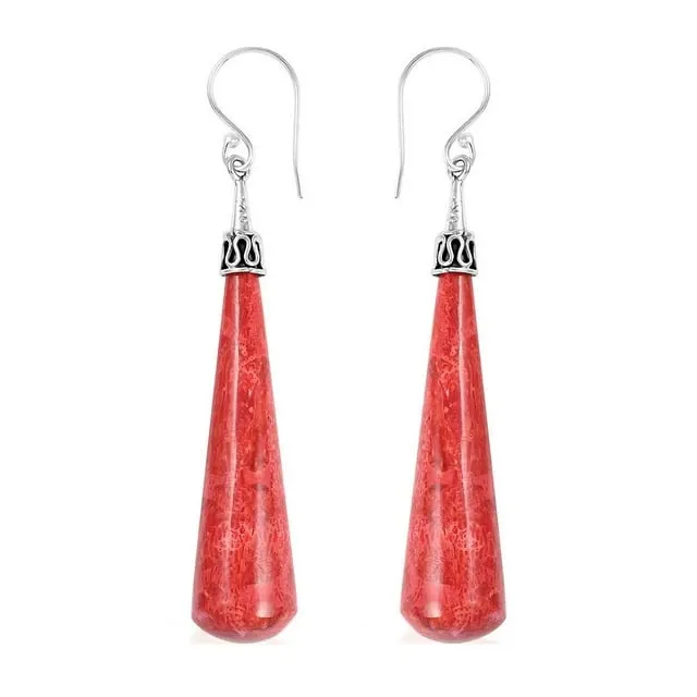 Shop LC Red Coral Dangle Earrings in 925 Sterling Silver - Handmade Boho Earrings for Women - Natural Coral Dangling Drop Statement Earrings Birthday Gifts Christmas Gifts for Women