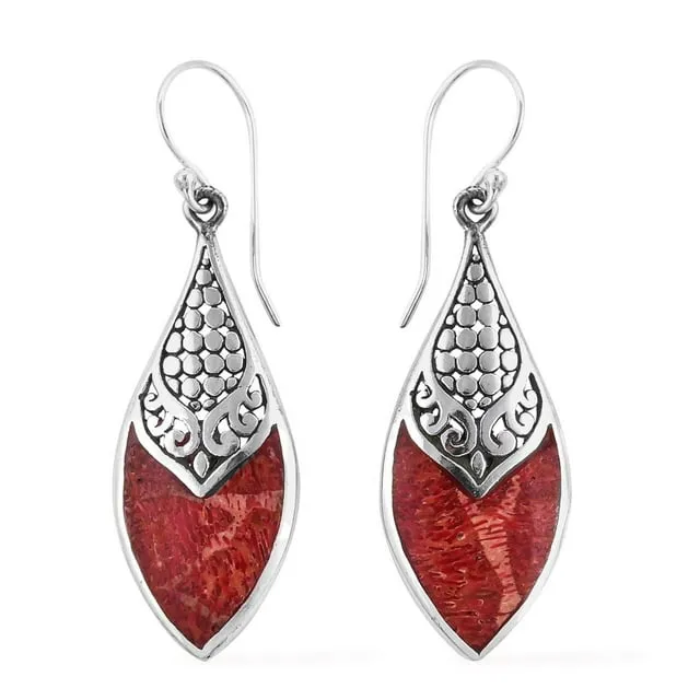 Sterling Silver Sponge Coral Solitaire Earrings