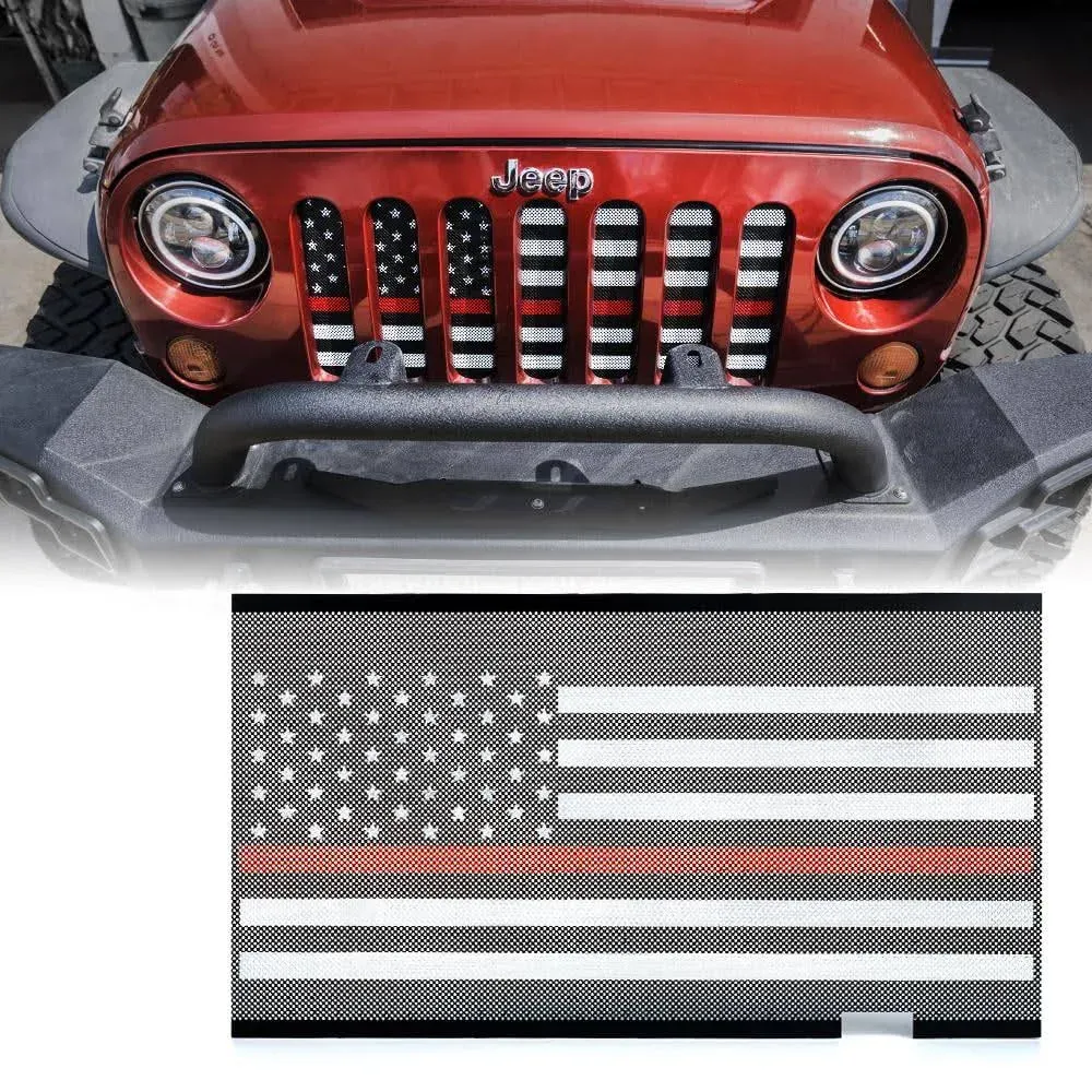 For 2007-2018 Jeep Wrangler JK Steel Grille Mesh Insert American Flag Red Stripe