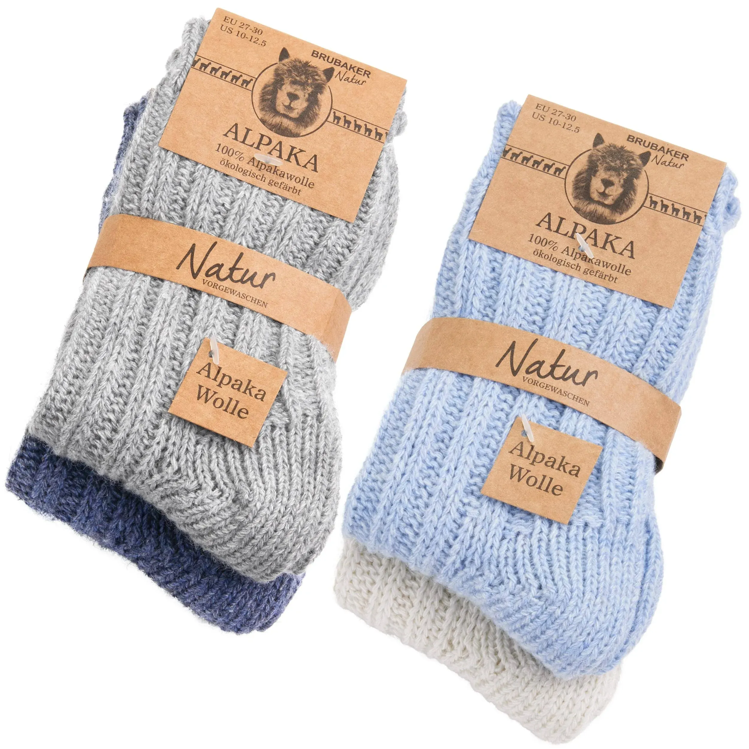 Brubaker 4 Pairs of Alpaca Kids Socks 100% Alpaca Wool - Children Baby Winter ...