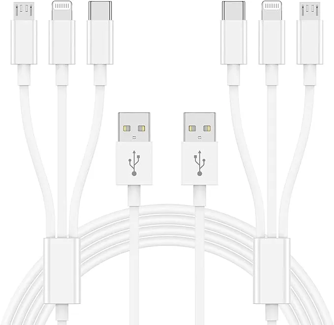 Multi Charger Cable 6Ft 2Pack, 3 in 1 Charging Cord, Universal Phone Charger, Multiple Charger Wire USB-A to Lightning/USB-Type C/Micro USB Connectors for Cellphone, Tablets and More (Charging Only)