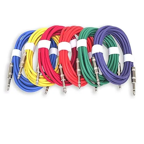 GLS Audio 12ft Patch Cable Cords - 1/4" TRS to 1/4" TRS Color Cables - 12' Balanced Snake Cord - 6 Pack