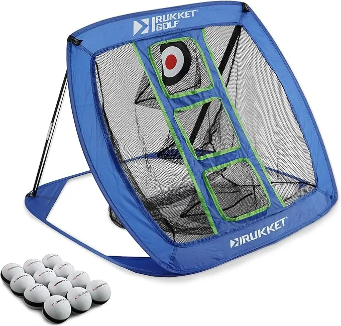 Rukket Sports Pop Up Golf Chipping Net | Choose Standard or Light-Up | Outdoor/Indoor Golfing Target Accessories and Backyard Practice Swing Game | Includes Foam Practice Balls