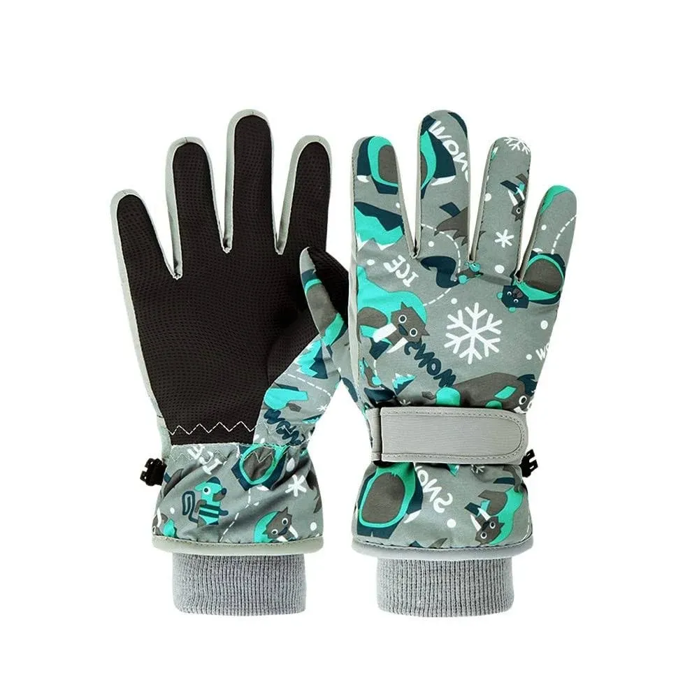 7-mi Snow Gloves for Kids, Winter Warm Water-Resistant Gloves for Skiing Snowboarding Cycling Riding Outdoor Activities Children Mittens