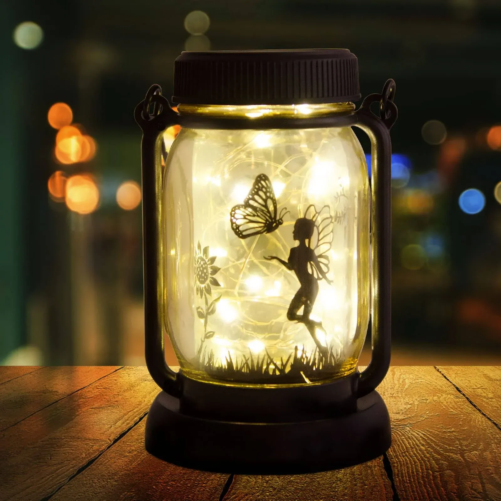 Styleonme Decor Mobile Outdoor Solar Lanterns, Angel & Butterfly Fairy Lights Theme Mason Jar, Gifts for Mom, Grandma, Women, Everyone, Mother's Day Gifts, Garden Fence Patio Lawn Decor