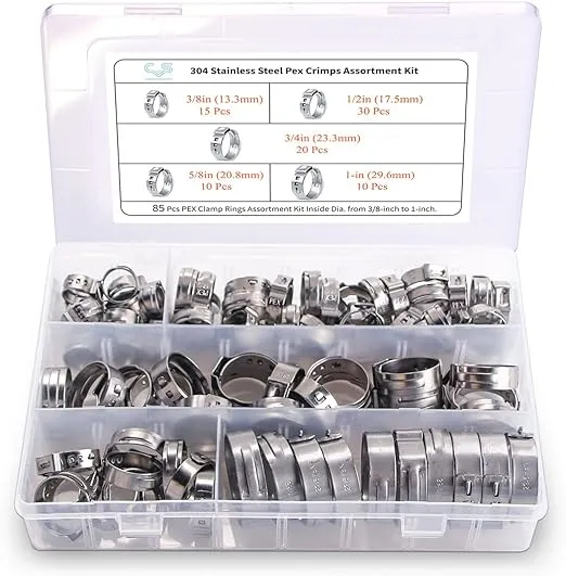 Cvs Pex Clamp Assortment Kit 85 Pieces Stainless Steel Pex Fittings Crimp Rings 