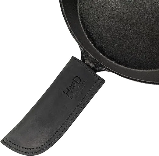 Hide & Drink, Leather Hot Handle Panhandle Potholder Double Layered Double Stitched Cookware Slides On/Off Easily onto Metal Skillet Grips Handmade Includes 101 Year Warranty (Black Suede)