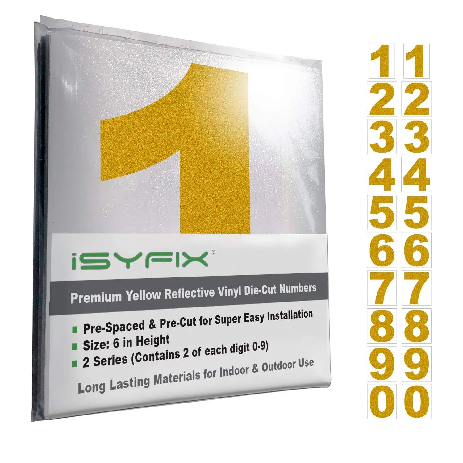 Isyfix Vinyl Numbers Stickers Premium Self-Adhesive Decal Die Cut and Pre-Spaced for Mailbox