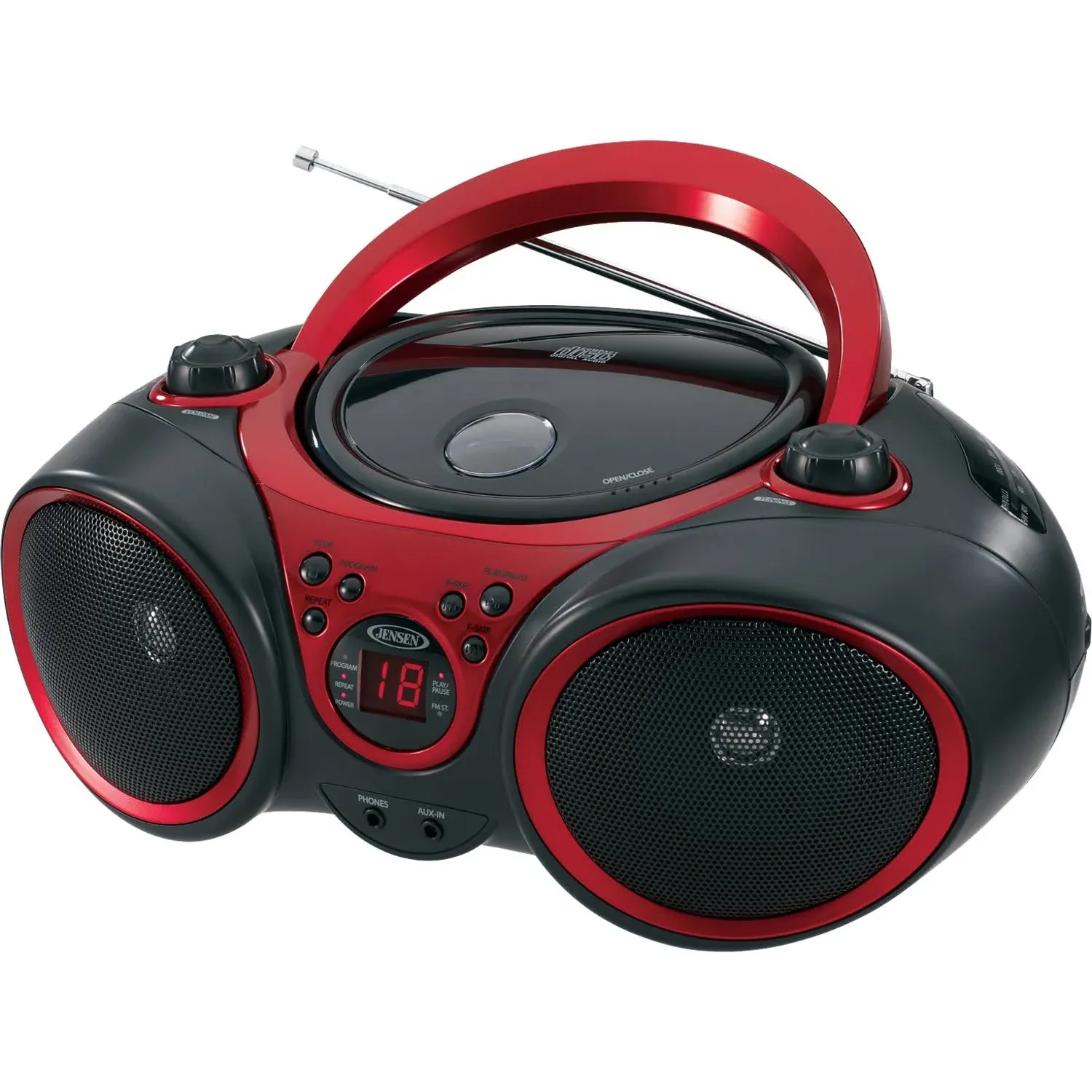 Jensen 3-Watt RMS Portable Stereo CD Player with AM/FM Stereo Radio (Red)