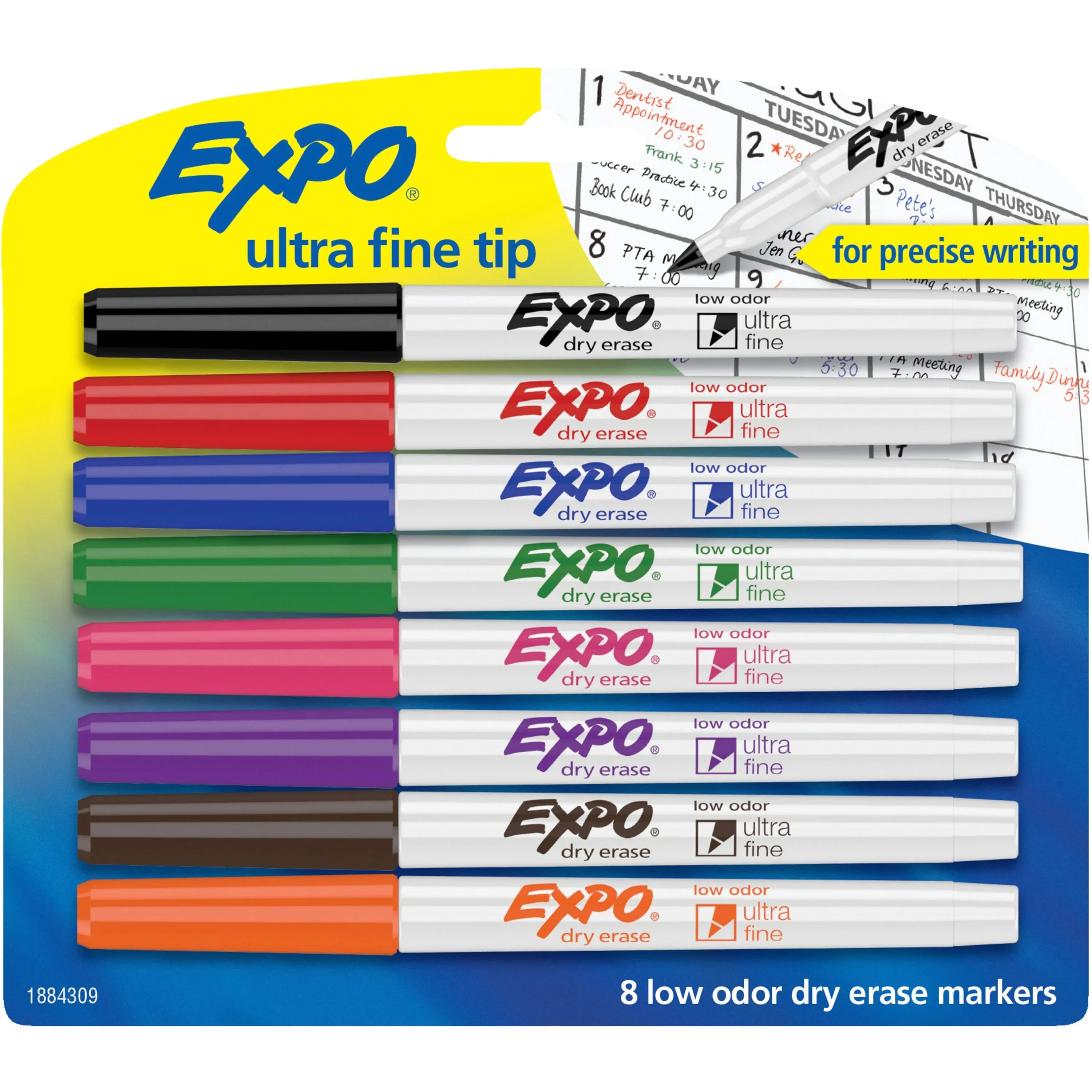 EXPO Low Odor Dry Erase Markers, Ultra-Fine Tip, Assorted Colors, 8 Pack