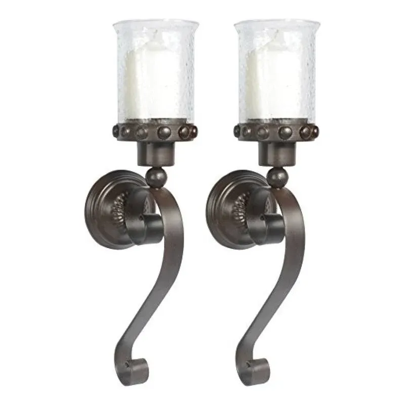 Set of 2 - Metal and Glass Candle Sconces 20 Inches High x 6 Inches Deep x 4.75 ...