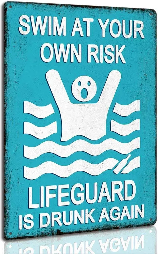 Swim At Your Own Risk Pool Sign Funny Warning Safety Plaque Signs for Swimmin...