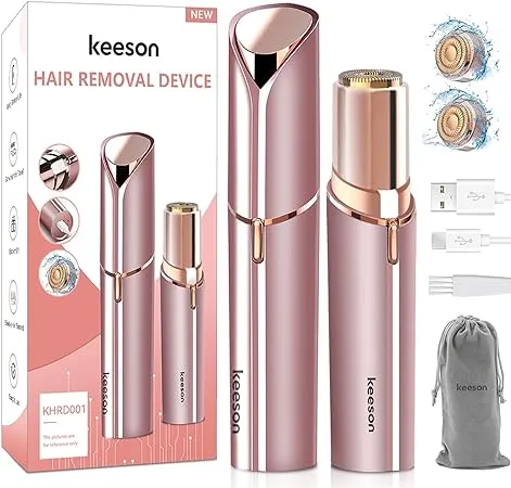 Facial Hair Removal for Women, Painless Womens Facial Hair Remover with 2 Replacement Heads, Lipstick-Sized, USB Rechargeable, Facial Hair Remover for Upper Lip,Chin,Peach Fuzz,Mustache (Pink)