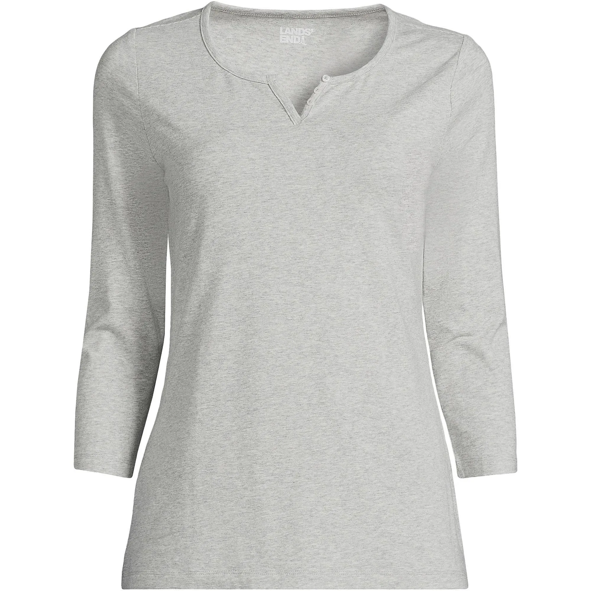 Lands' End Women's 3/4 Sleeve Lightweight Jersey Henley Top - Gray Heather