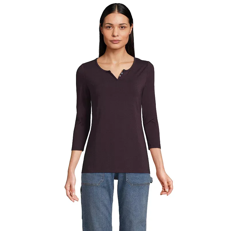 Women's Lands' End Lightweight Jersey Henley Top