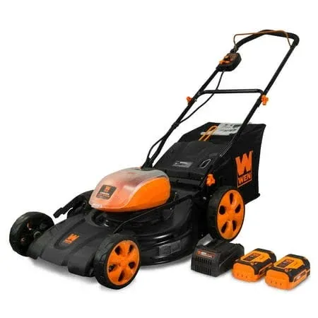 WEN 40V Max Lithium Ion 21-Inch Cordless 3-in-1 Lawn Mower with Two Batteries 16-Gallon Bag and Charger