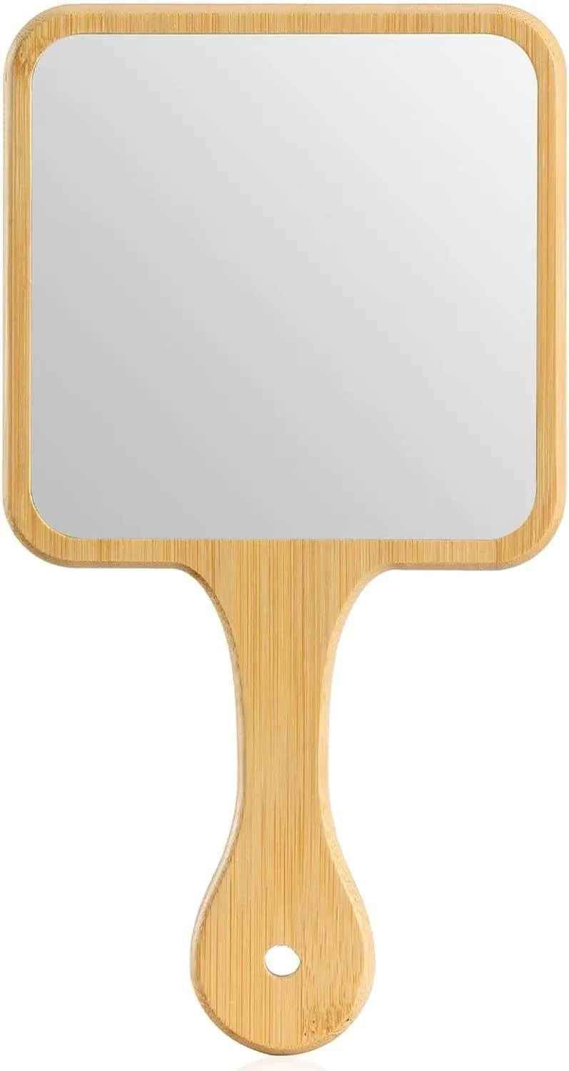 Jasefa Handheld Mirror, Natural Bamboo Hand Mirror With, 6.3" W X 11.8" L