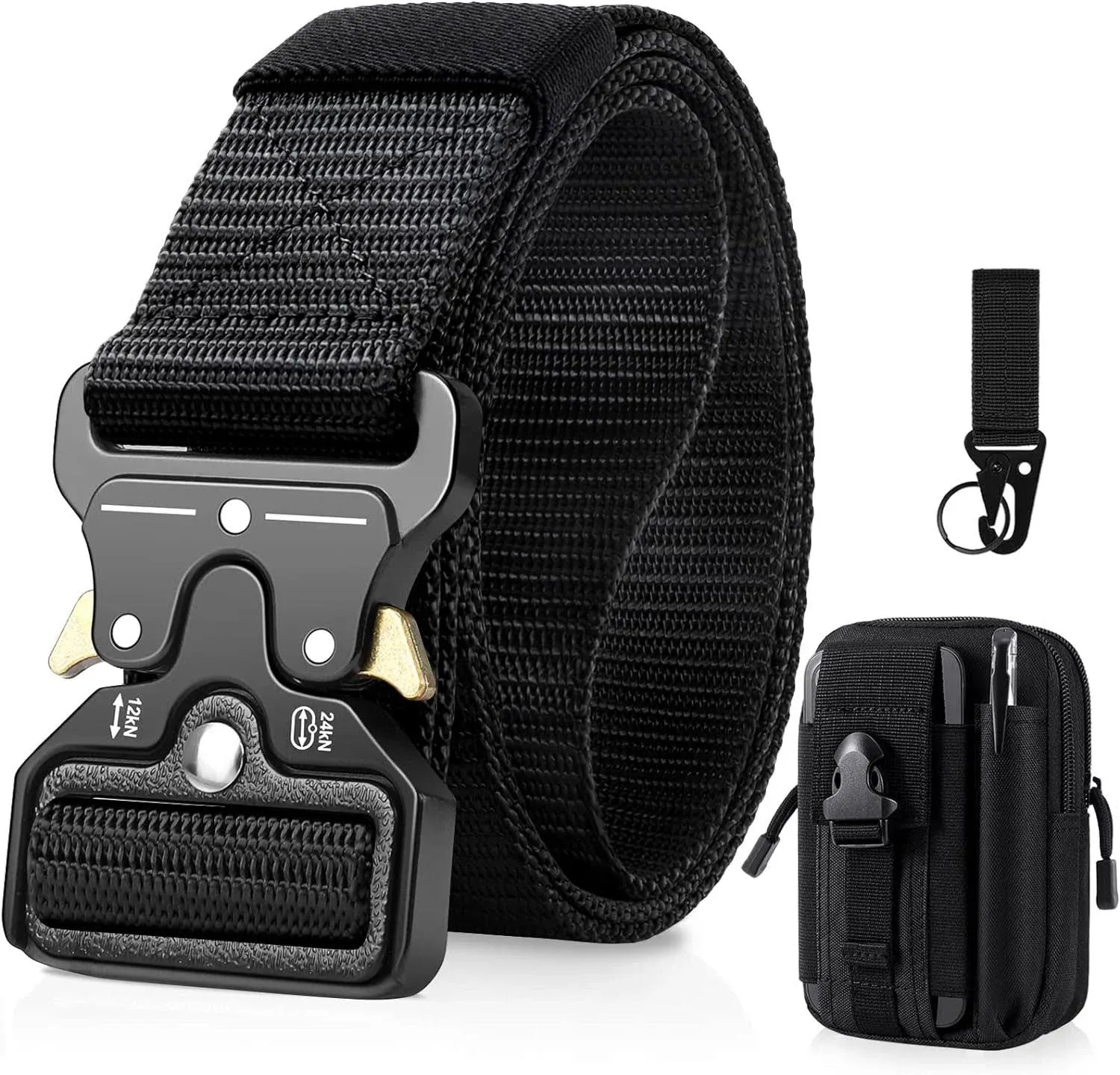 BESTKEE Men's Tactical Belt, 1.5 Inches Heavy Duty Military Style Buckle Belt, Gift with Tactical Molle Pouch and Hooks