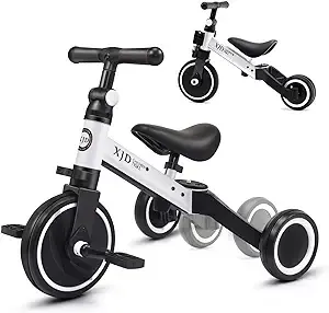 XJD 5 in 1 Toddler Bike, Tricycle for Toddlers 1-3 with Adjustable Seat Height, Removable Pedals, Ideal Balance Bike Birthday Gifts and Toys for Boys and Girls