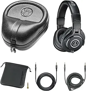 TiaGOC Auriculares Profesionales para Monitor de Estudio ATH-M40x, Negros, con Ingeniería de Borde de Corte, Auriculares Giratorios de 90 Grados, Almohadillas/banda para la Cabeza de Grado Profesional, Cables Desmontables Incluidos