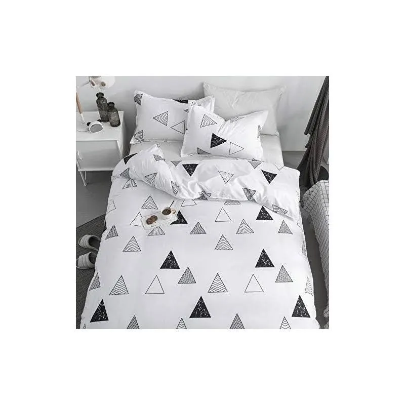 Triangle Geometric Black White Duvet Cover Twin Set 3 Piece Twin Bedding Set Wit