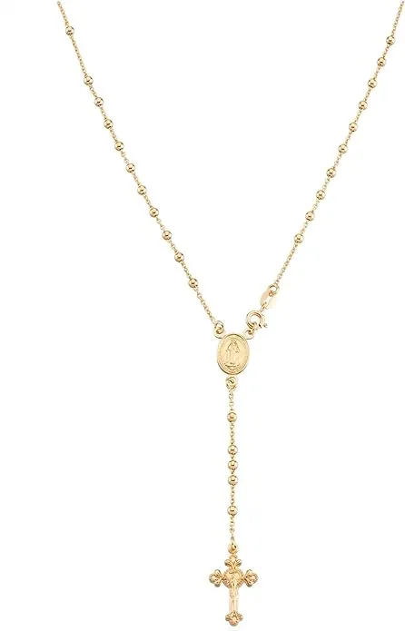 Miabella 925 Sterling Silver or 18Kt Yellow Gold Over Silver Italian Rosary Bead Cross Y Necklace Chain for Women