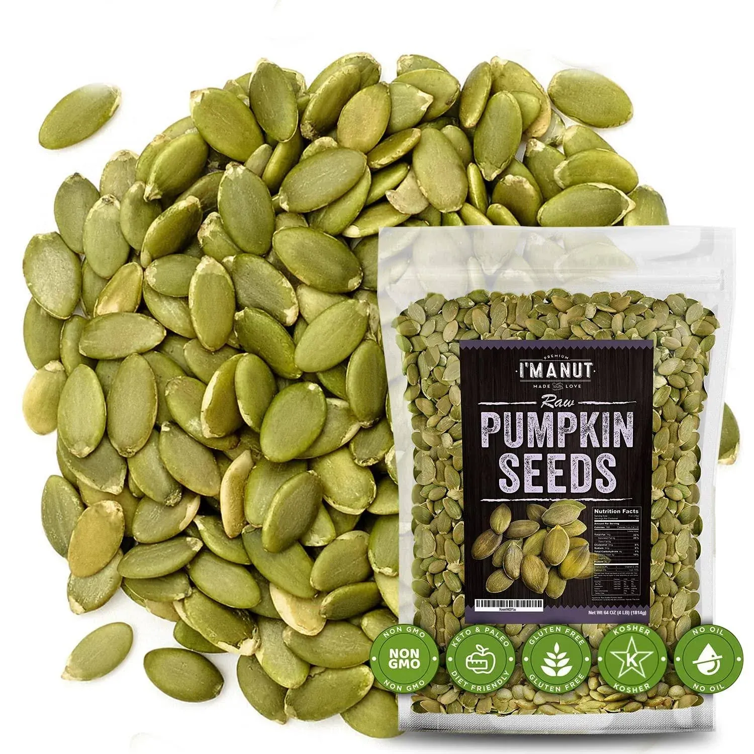 Raw Pumpkin Seeds (Papitas) 64 oz (4 lb) | No Preservatives | Batch Tested Gluten & Peanut Free | Non-GMO | NO PPO | 100% Natural | Resealable Bag | BULK Size | Healthy | Premium Grade