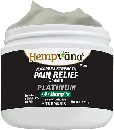 Hempvana Platinum Maximum Strength Relief Cream 4X Hemp for Muscles, Joints, Back, Knees, Shoulders, Neck, Elbows, Hands, Feet. AS-SEEN-ON-TV. Odor-Free, Non-Greasy, Quickly Absorbs, 4X More Hemp