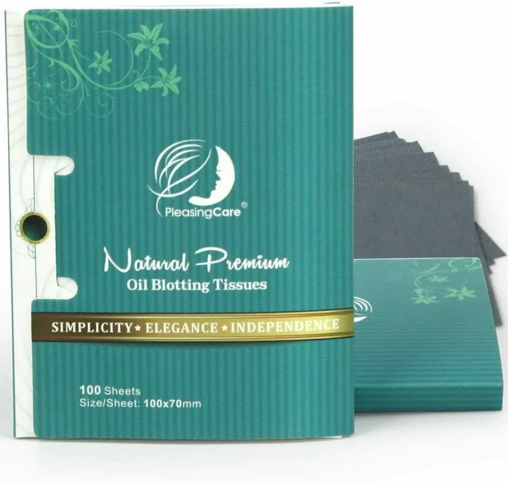 Natural Bamboo Charcoal Face Oil Blotting Paper Sheets - 200 Counts in 2 Pack, Easy Take Out Design - Premium Handy Facial Blotting Sheets - Oily Ski