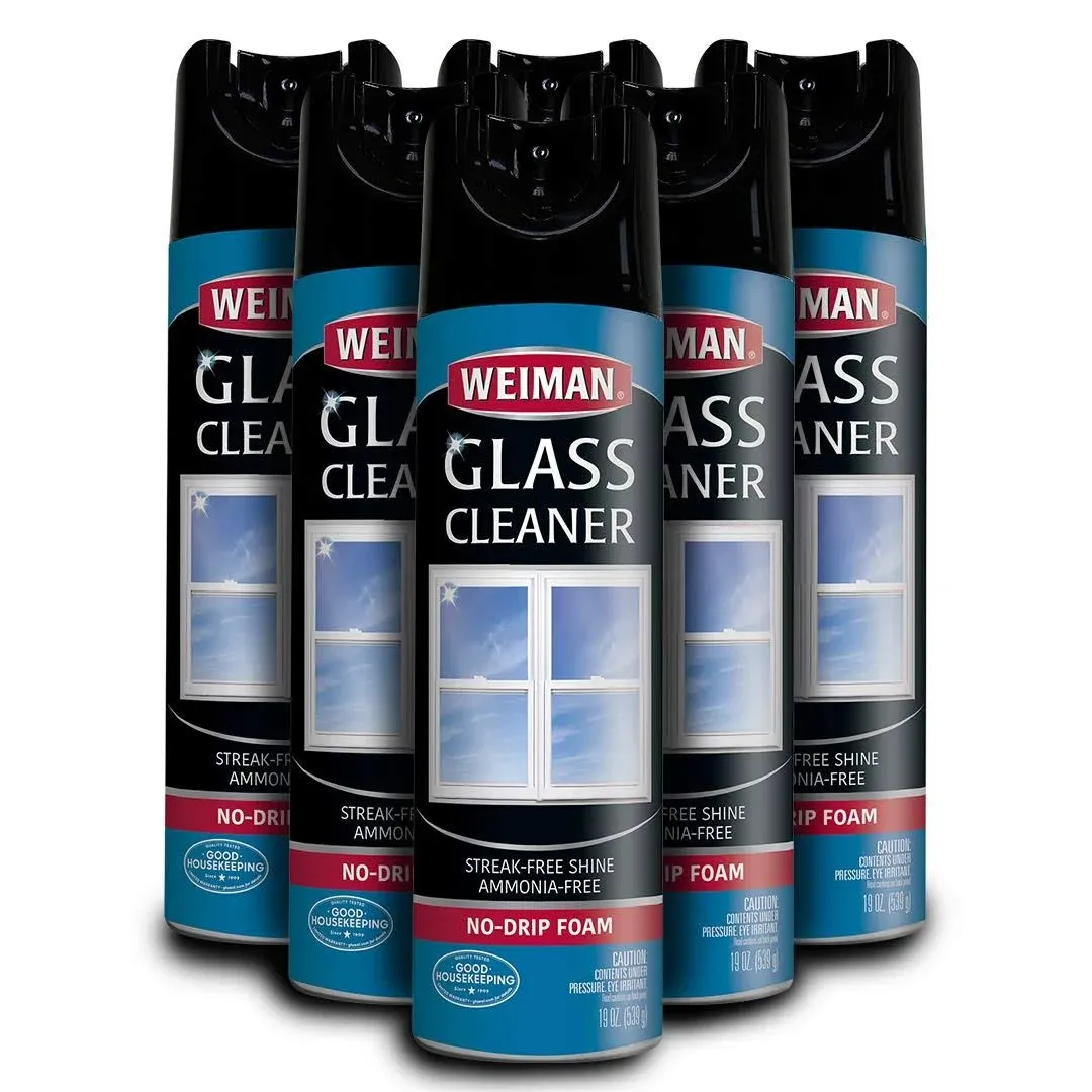 Weiman Glass Cleaner - 19 Ounce (6 Pack) - Safe Professional Streak Free Foaming No Drip Removes Grease Dissolves Fingerprints and Smudges…