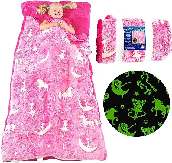 Kids Sleeping Bag Glow in The Dark Slumber Bag for Girls and Boys - Large, Soft, Durable, Warm, Plush Sleeping Bags - Dinosaur & Unicorn Gift for Sleep Overs