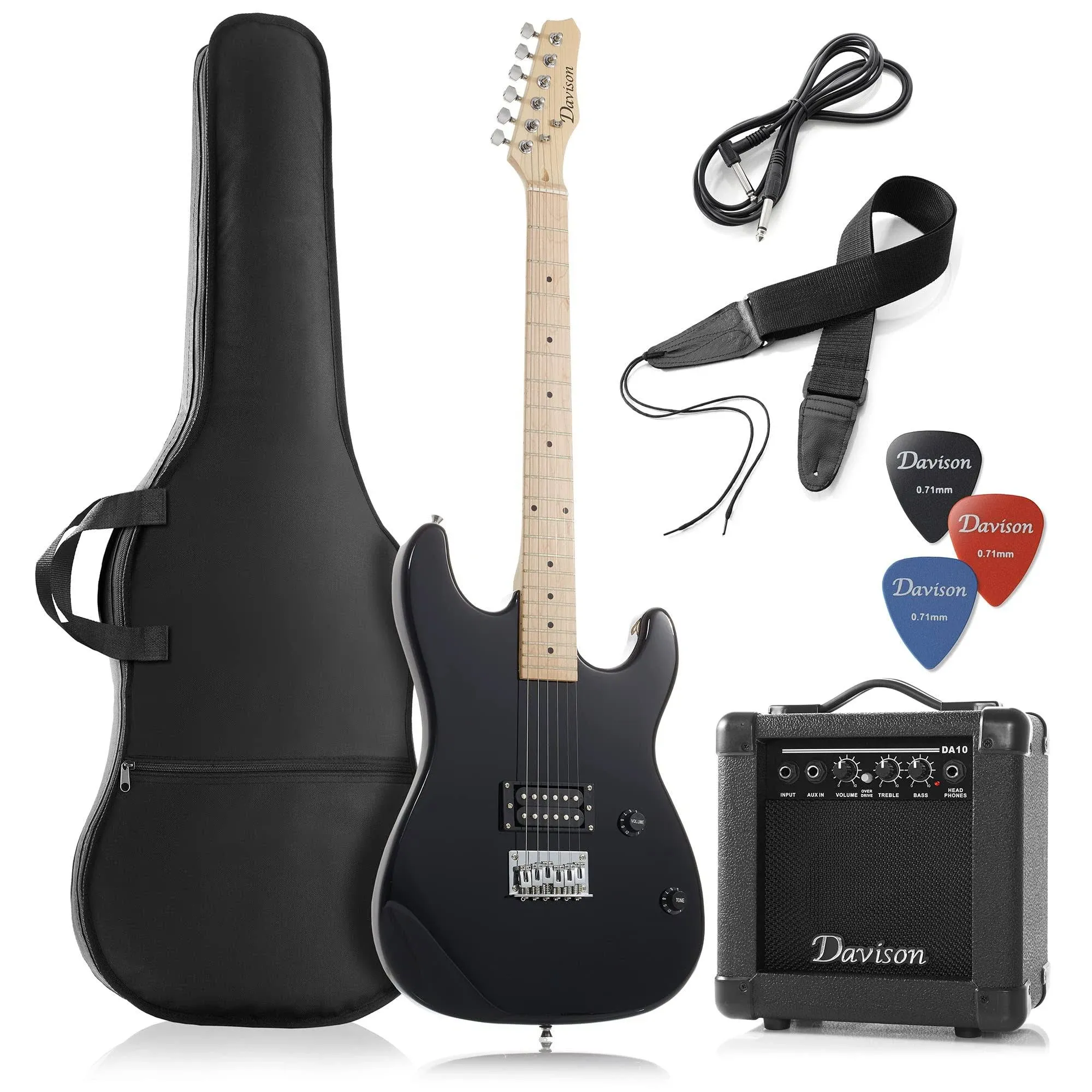 Black Electric Guitar with Amp Case and Accessories Pack Beginner Full Size