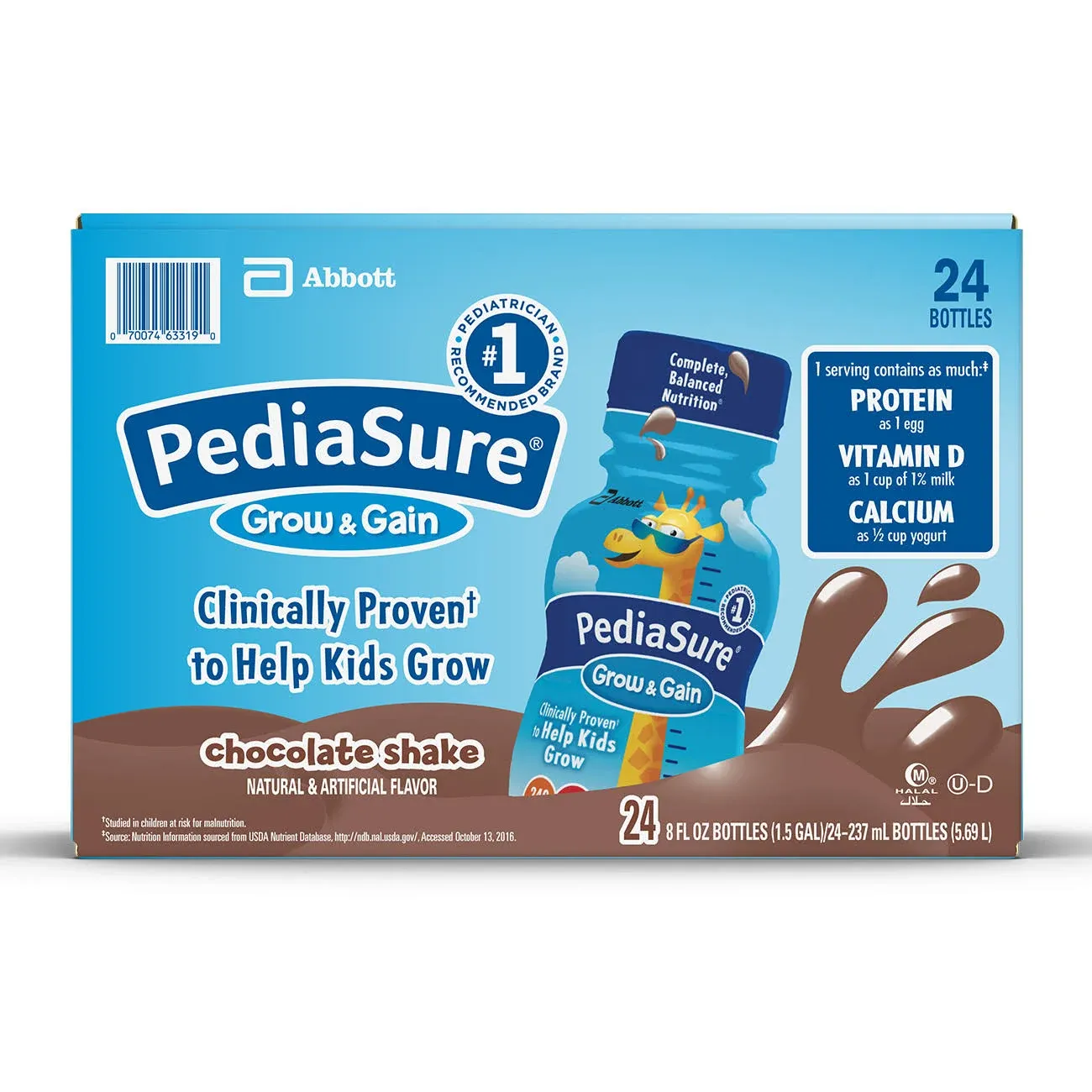 PediaSure Grow & Gain Nutrition Shake For Kids, Chocolate, 8 fl oz Pack of 24