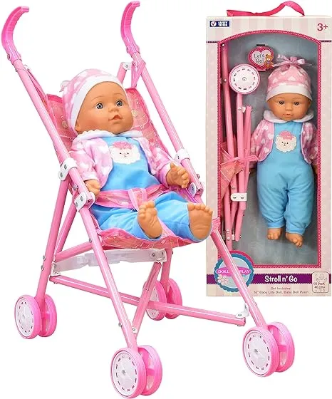 My First Baby Doll Stroller - Soft Body Talking Baby Doll Included Fun Play Combo Set for Babies Infants Toddlers Girls Kids