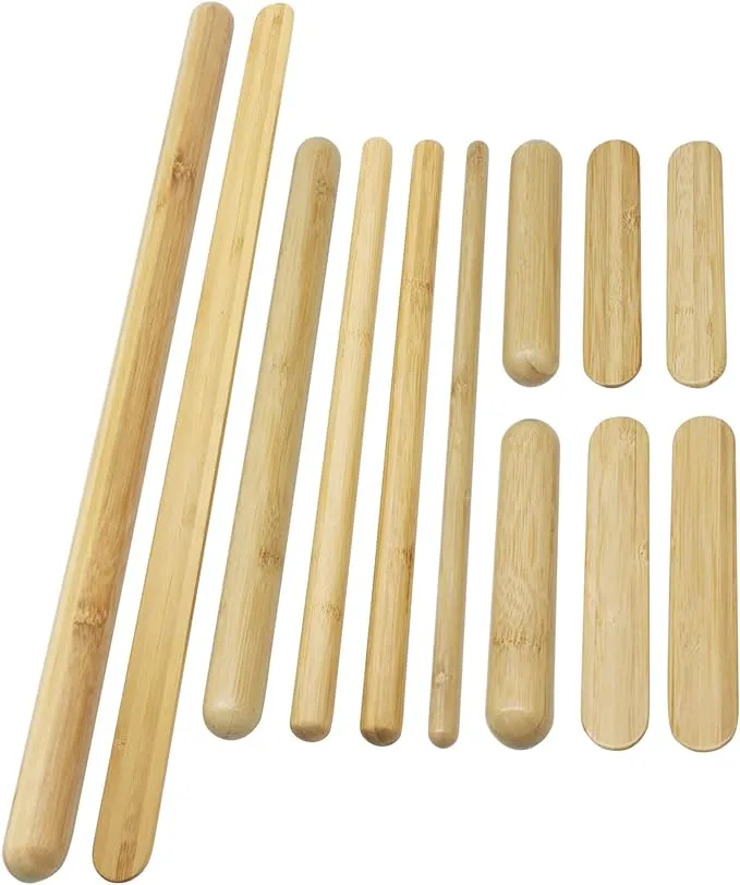 12 PCS Solid Bamboo Massage Stick Sets Warm Bamboo Therapy Massage Tools Guasha Tools for Body Sculpting Use at Home/Professional Massage Studio