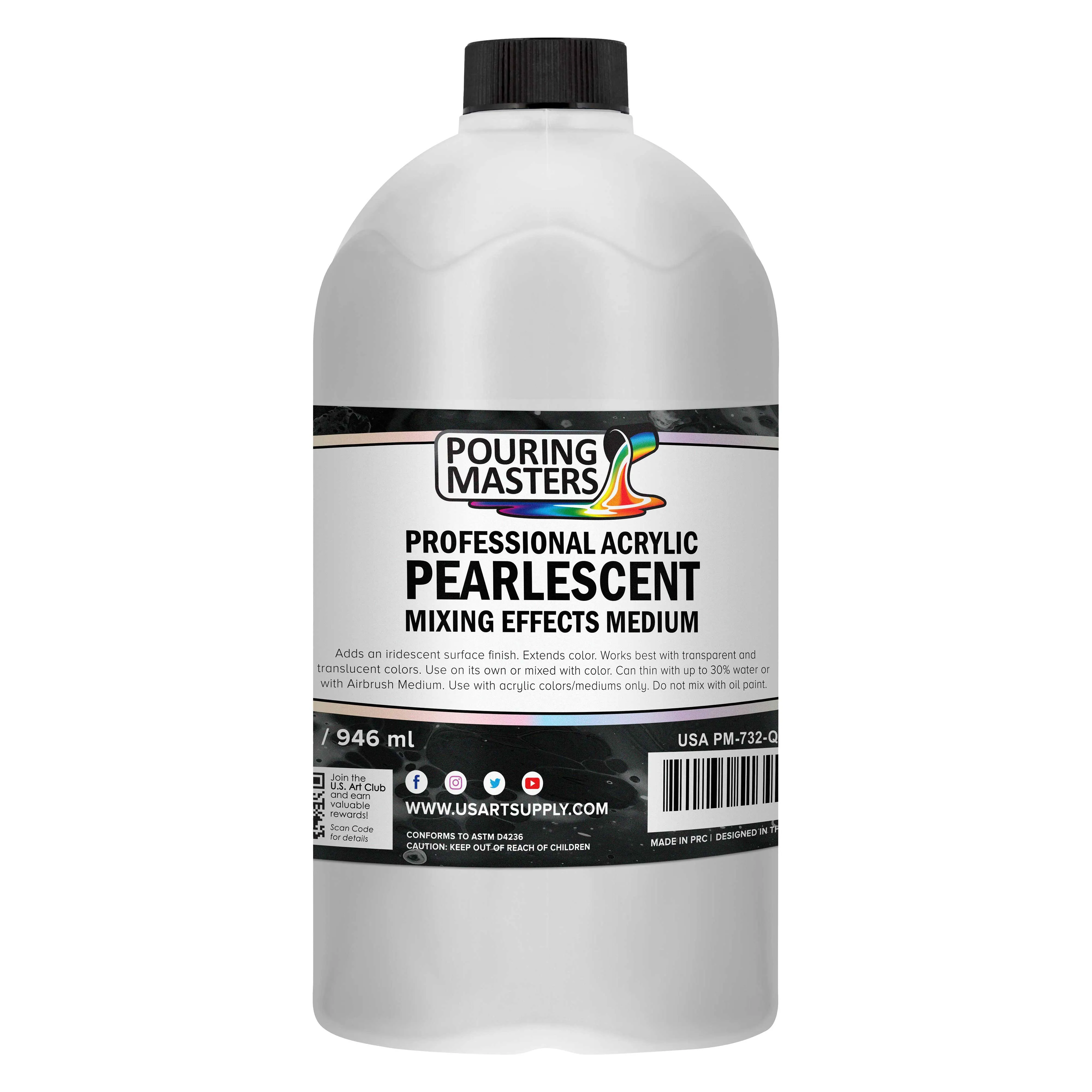 Pouring Masters Professional Acrylic Pearlescent Mixing Effects Medium, 32 oz. (Quart) - Create Pearl Iridescent Metallic Effects, Improve Flow Consistency, Artist Techniques, Mix Art Acrylic Paint