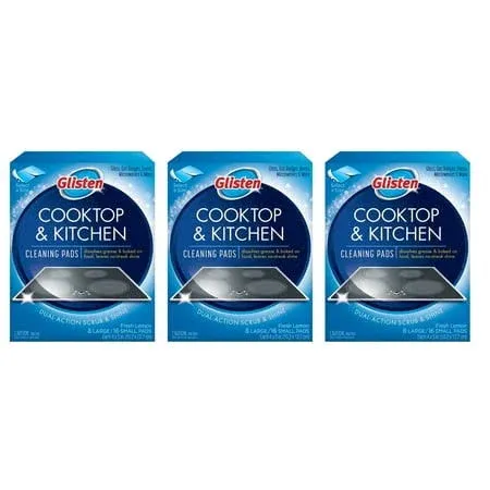 Glisten GC0608T Cooktop & Kitchen Cleaning, 8 Large/16 Small Pads Per Box, 3 Pack