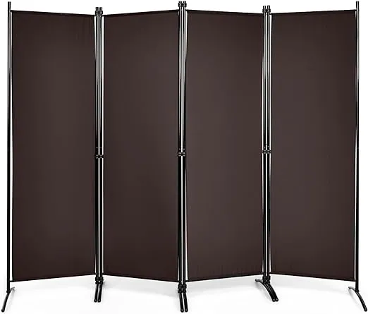 Giantex Room Divider, 4 Panel Room Dividers and Folding Privacy Screens, Divider for Room Partition Separation, Room Separators Divider Wall, 5.6 Ft Foldable Room Divider Screen, Brown