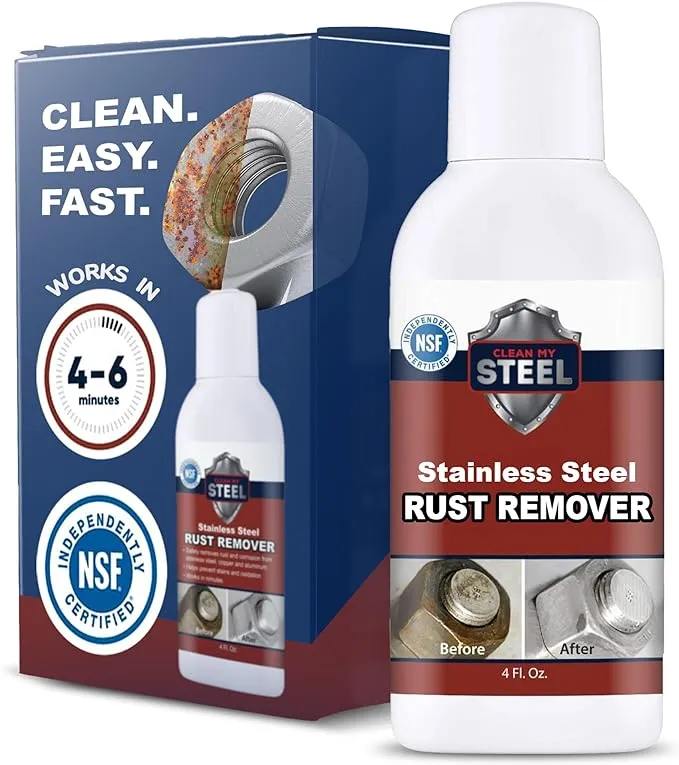 Stainless Steel Rust Remover & Cleaner, NSF Approved Safe for Food Areas. Non-Toxic Stainless Steel Cleaner for Appliances is Perfect for Rust Stains, Your Fridge, Best Knife or Pan & more (4 oz)