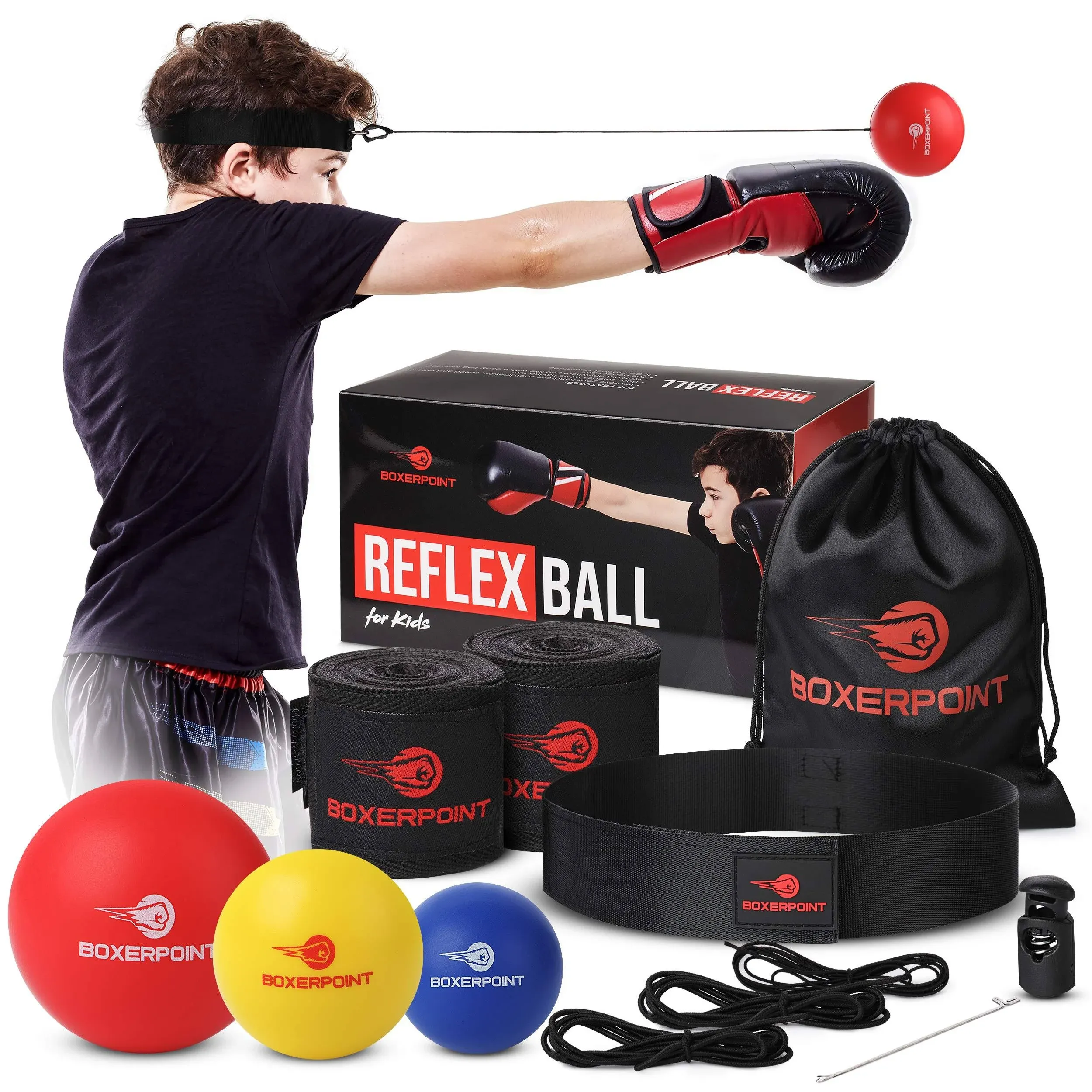 Boxerpoint Boxing Reflex Ball Set for Kids - 3 Difficulty Level Soft Punching ...