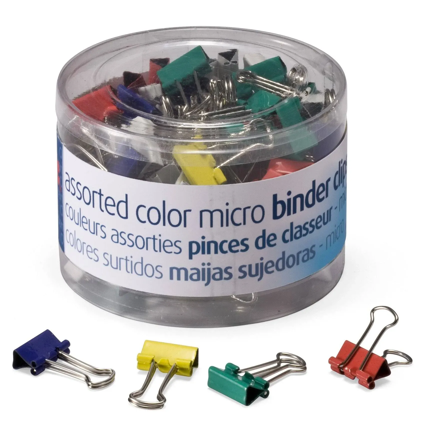 Officemate Binder Clips, Micro, 5/32 Capacity, Assorted Colors, Pack of 100