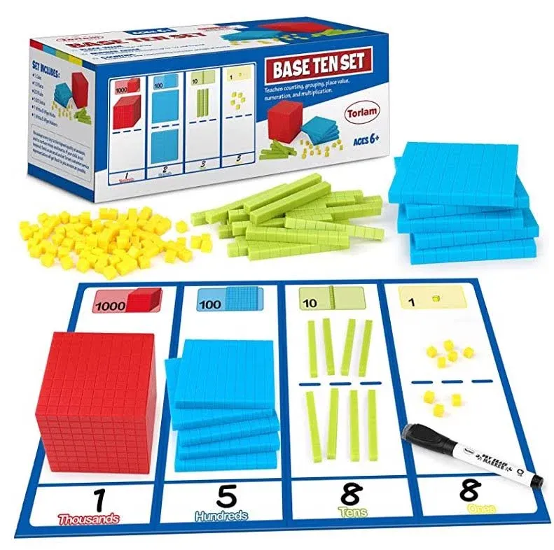 Base Ten Blocks Set - 131PCs Base 10 Set Learning Math Manipulative Plastic