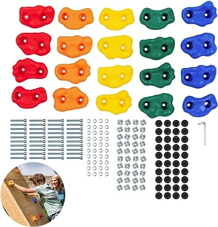 Squirrel Products Kids Rock Climbing Holds Indoor & Outdoor Playground Accessories Rock Wall Climbing Kit with Mounting Hardware