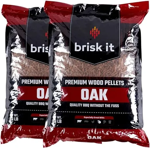 Premium 100% All-Natural Wood Pellets - Oak, Perfect for Pellet Smokers Outdoor Grills, Smoky Wood-Fired Flavor, 2 Packs, Total 40 lbs