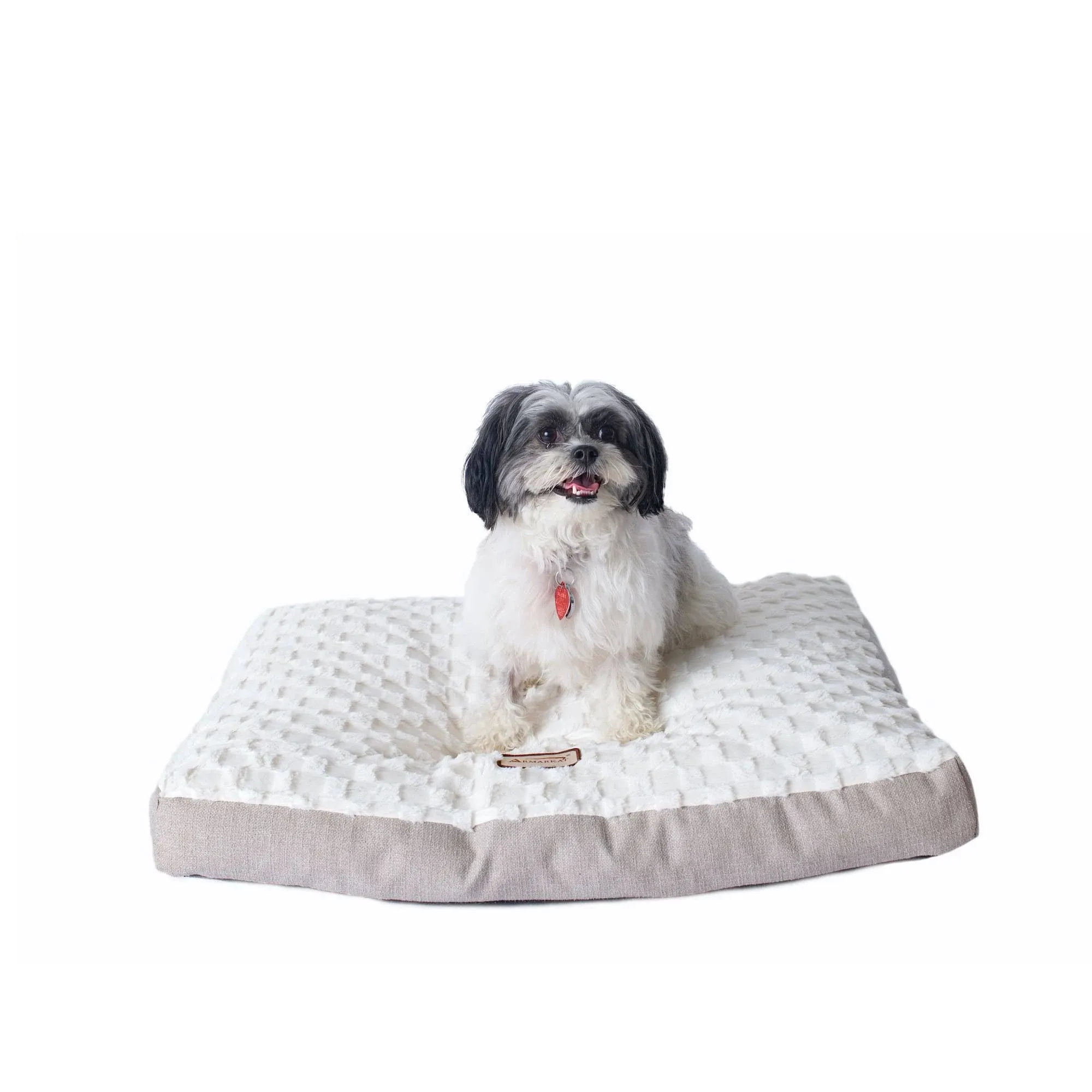 Armarkat Mat Model M12HMB/MB-M Medium with Handle, Dog Crate Mat with Poly Fill Cushion & Removable Cover, Beige/White